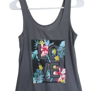 No Boundaries Sleeveless Tank Top Womens Large‎ 11-13 Gray Floral Hawaiian Love